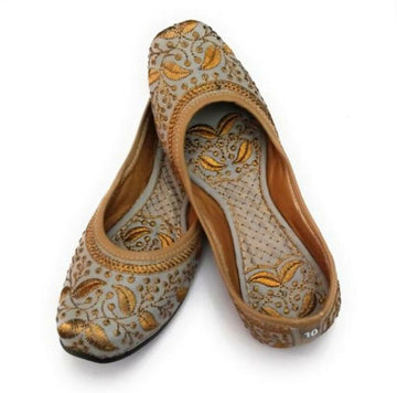 Embroidered Grey Jutti: Handmade Punjabi Khussa Shoes- on Lucasgift