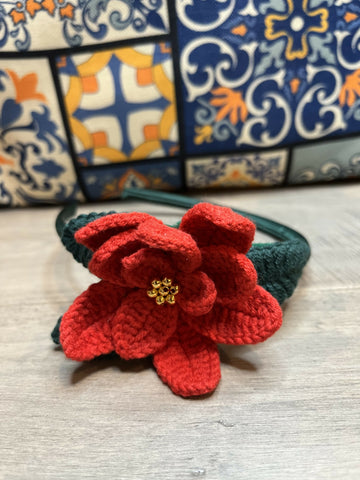 Hand Crocheted Headband- Poinsettia- on Lucasgift