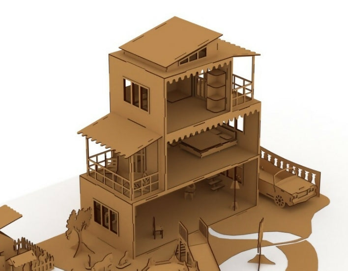 Dollhouse vector model for laser cut on plywood or plastic- on Lucasgift