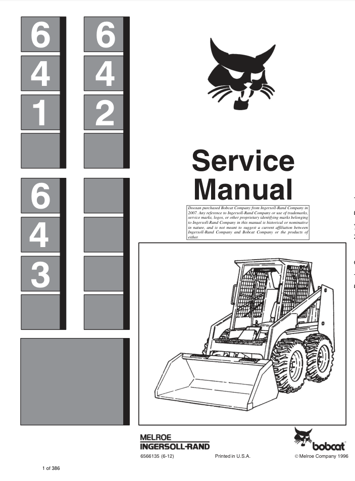 BOBCAT 643 SKID STEER LOADER SERVICE SHOP REPAIR MANUAL- on Lucasgift