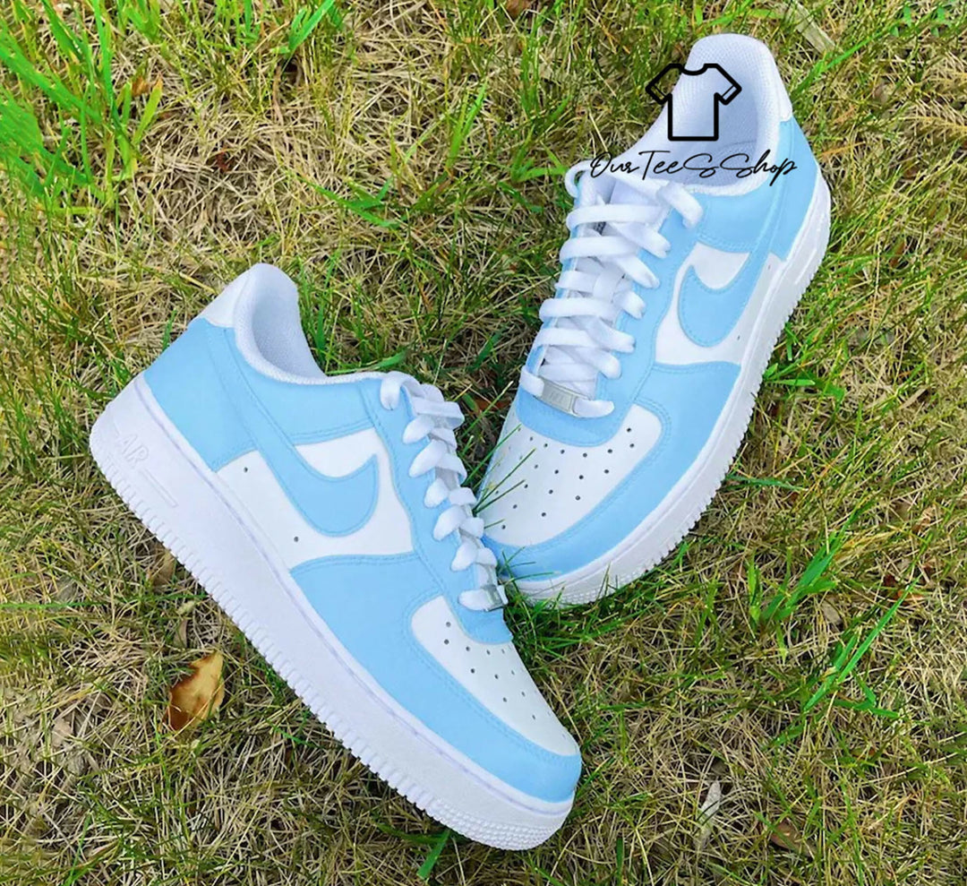 Custom Blue AF1 Sneakers, Hand Painted Personalized Shoes