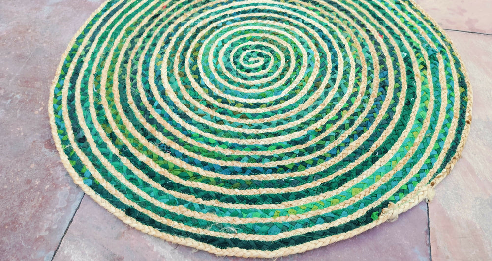 Braided Green Round Striped Solid Area Rug- on Lucasgift
