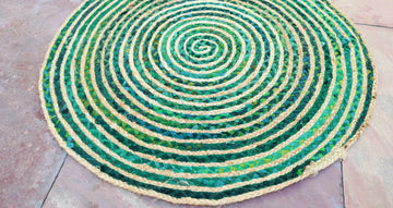 Braided Green Round Striped Solid Area Rug- on Lucasgift