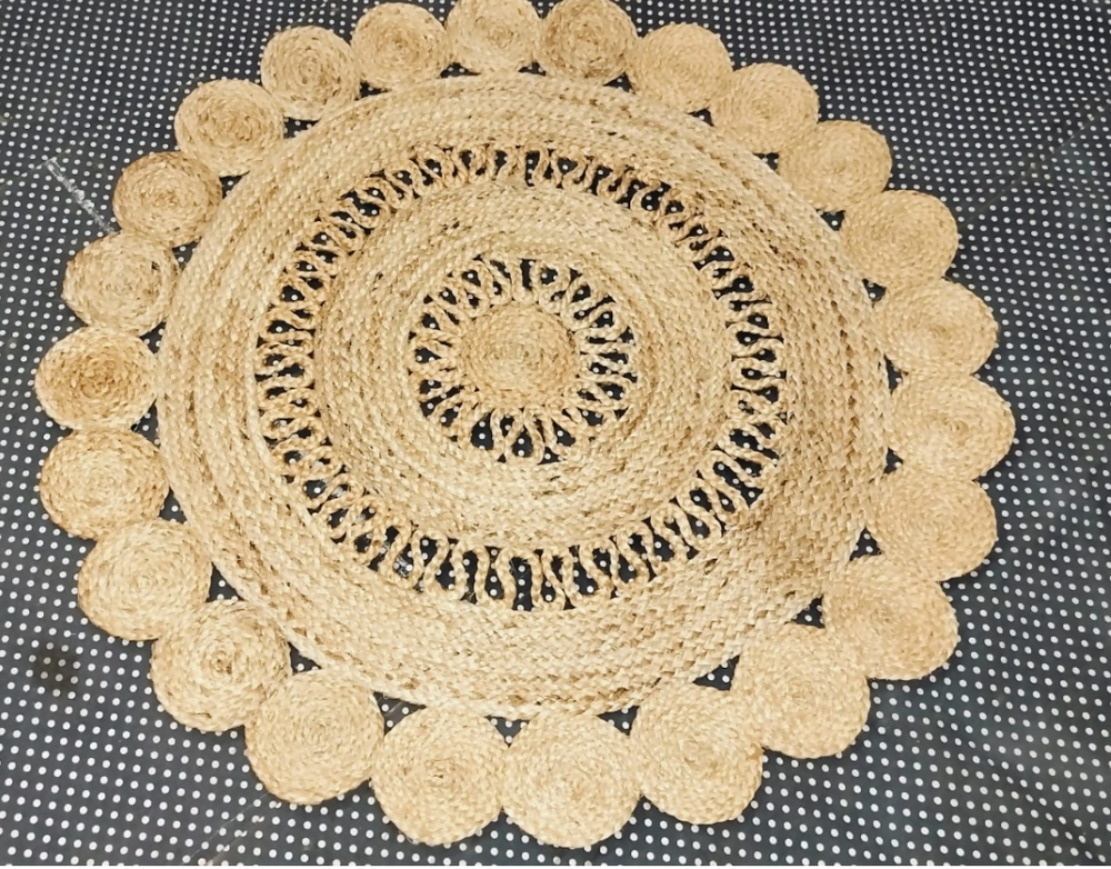 Sonia Artisan Collections | Natural Jute Scalloped Round Rug | Handmade Rustic Boho Decor- on Lucasgift