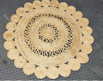Sonia Artisan Collections | Natural Jute Scalloped Round Rug | Handmade Rustic Boho Decor- on Lucasgift