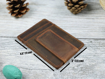 Leather Money Clip Wallet, Magnetic, Brown