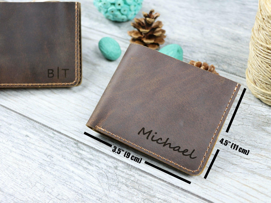 Men's Bifold Leather Wallet, Brown-Lucasgift