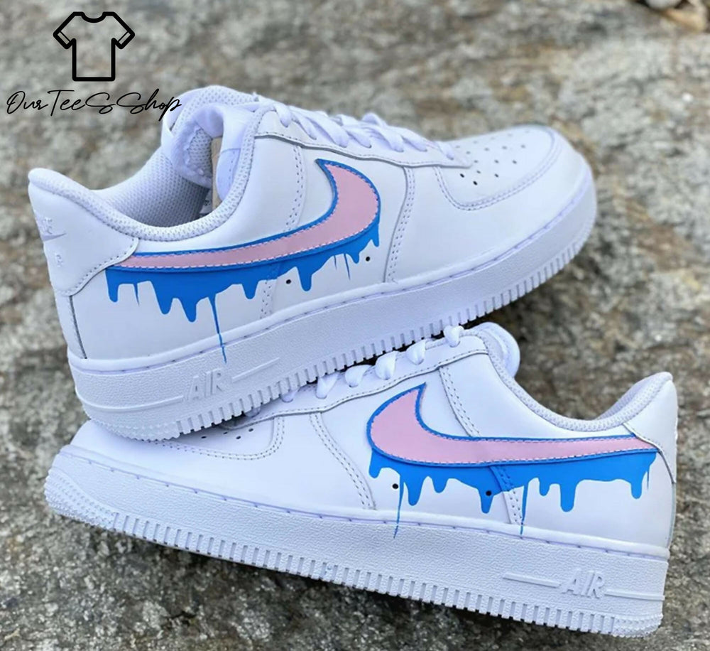Custom Blue Pink Drip AF1 Sneakers, Hand Painted Personalized Shoes- on Lucasgift