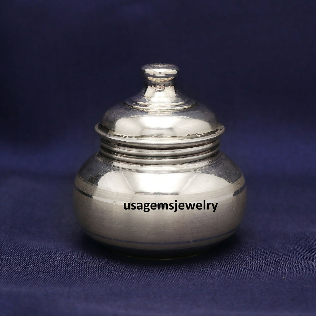 Vintage Silver Round Storage Box | Minimalist Polished Kumkum Container with Lid | Jewelry & Keepsake Case | 27.6g Bj1008- on Lucasgift