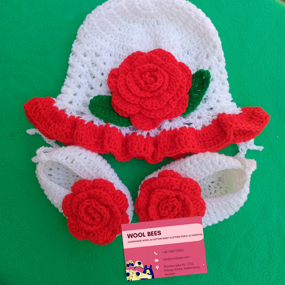 Handmade Crochet Rose Baby Dress - White & Red Baby Girl Frock - 1-12 Months - Colors Available - Acrylic Yarn/Pure Cotton/Milk Cotton- on Lucasgift
