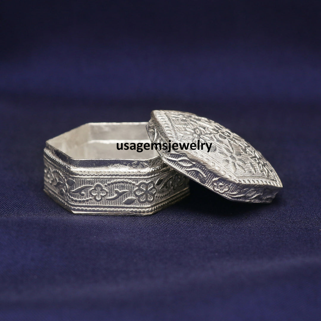 925 Sterling Silver Polygon Kajal Trinket Sindur Box Handmade Bridal Gift | Weight 22.3 Grams BJ1020- on Lucasgift