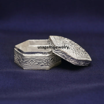 925 Sterling Silver Polygon Kajal Trinket Sindur Box Handmade Bridal Gift | Weight 22.3 Grams BJ1020- on Lucasgift