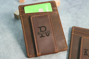 Front Pocket Slim Card Holder & Magnet Money Clip, Minimalist Leather Wallet With ID Window, Personalized Groomsman Favor, Promotional Gift- on Lucasgift