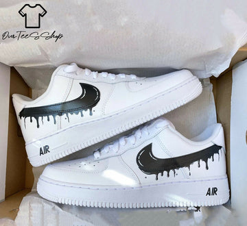 Custom Black Drip AF1 Sneakers, Hand Painted Personalized Shoes