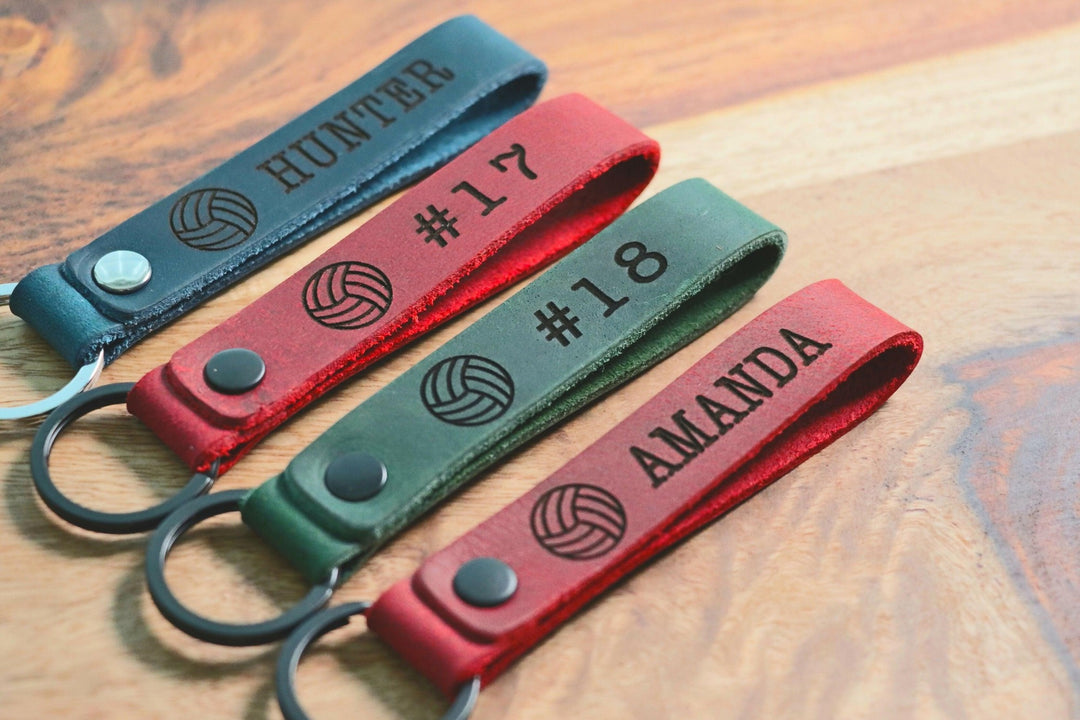 SLIM Volleyball Personalized Keychain / Keyring / bag Tag / Name Tag - Leather Keychain- on Lucasgift