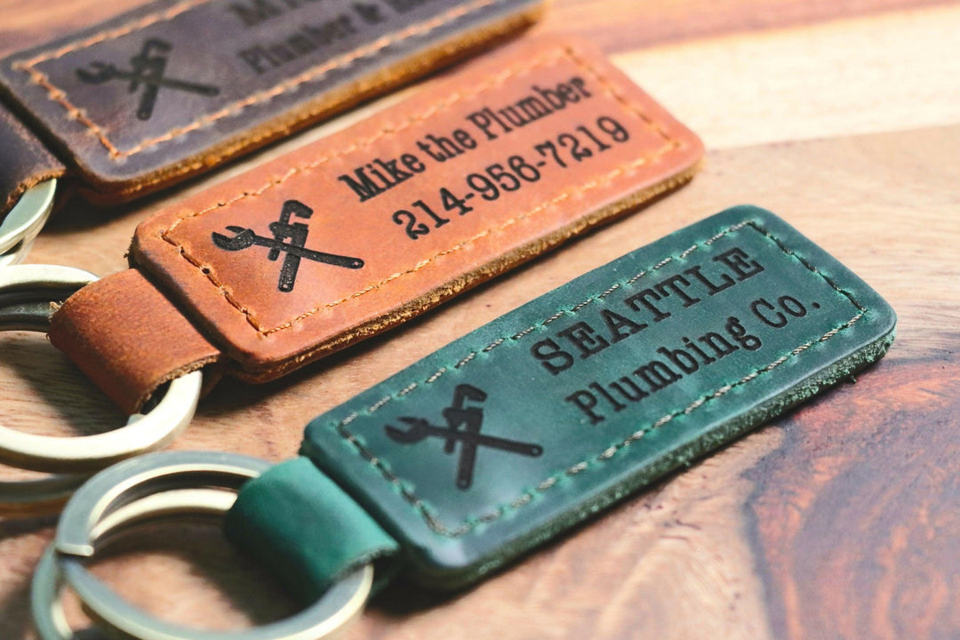 PLUMBER Personalized Keychain, Plumber Keyring, Plumbing Key tag, Name Tag, Cute Leather Keychain, Plumber Keychain- on Lucasgift