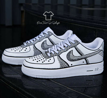 Custom Sketch Black AF1 Sneakers, Hand Painted Personalized Shoes