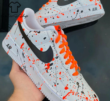 Custom Orange＆ Black Splatter AF1 Sneakers, Hand Painted Personalized Shoes