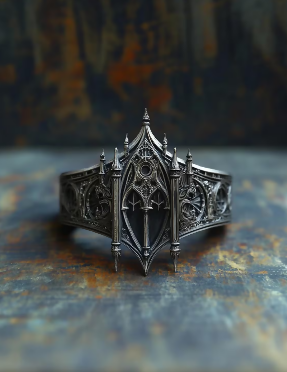 Cathedral Spire Ring — Handcrafted Sterling Silver Gothic Crown Band • Miniature Chapel Statement Ring- on Lucasgift