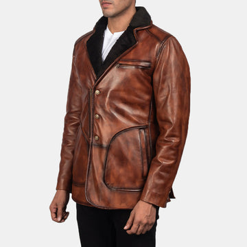 Men's Handmade Rocky Brown Fur Leather Coat – Premium Genuine Leather Winter Coat