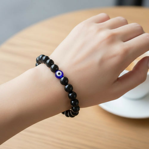 Black Onyx and Blue Evil Eye Protection Bracelet