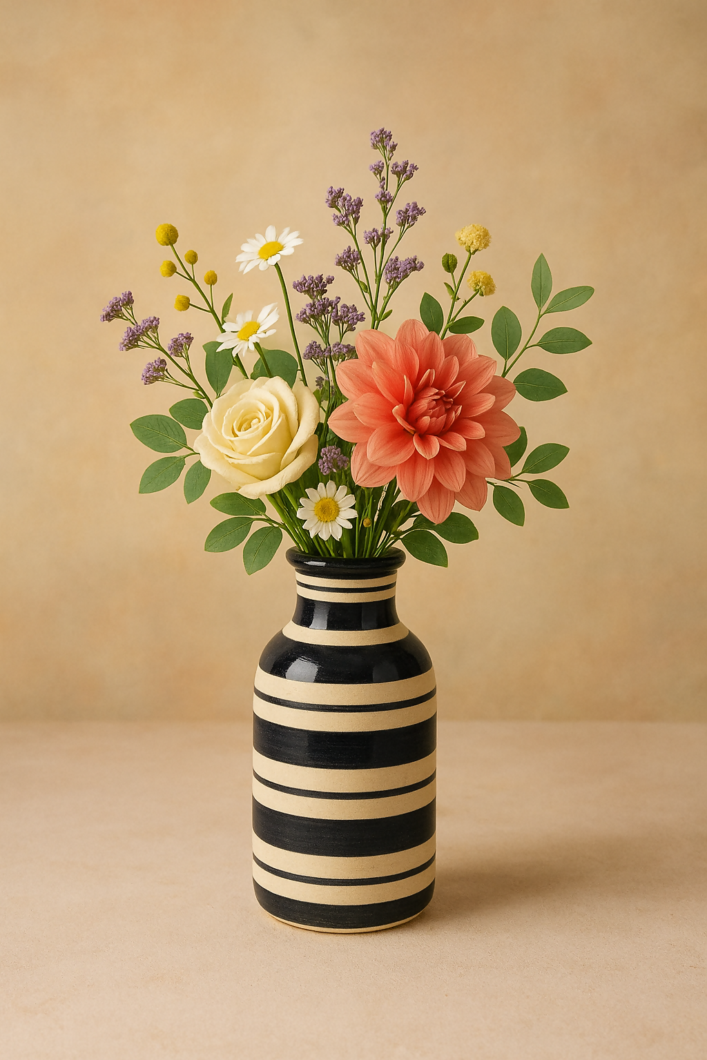 Handcrafted Indian Black & White Striped Ceramic Vase- on Lucasgift