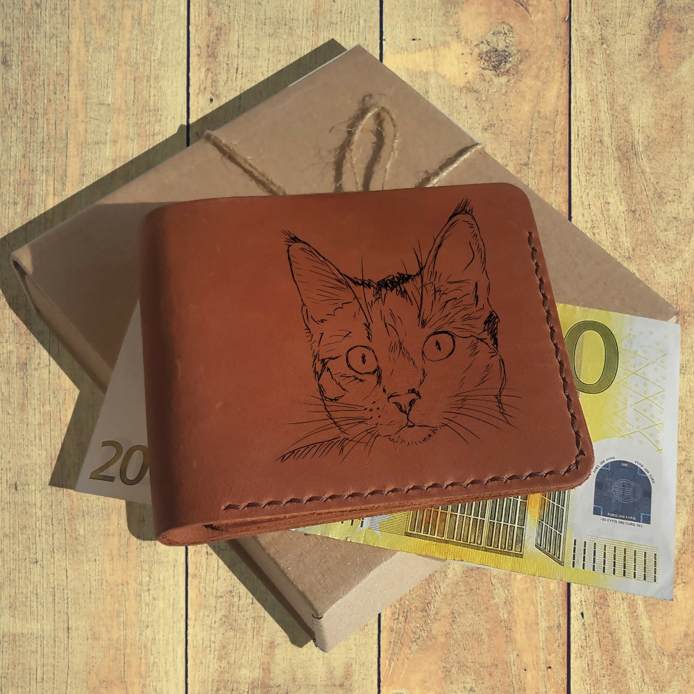 Gifts for Cat Lovers. Personalized Wallet. Engraved Leather Custom Wallet with Cat. Cat Owner Gift. Cat Lover Gift. Cat Dad Cute Wallet- on Lucasgift