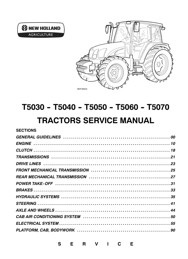 NEW HOLLAND T5030 T5040 T5060 T5070 TRACTOR MANUAL SERVICE SHOP ENGINE REPAIR- on Lucasgift
