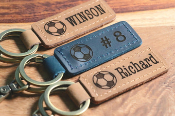Soccer Ball Keychain, Personalized Sports Keychain, Team Gifts, Player Gifts, Soccer Gift, LEATHER KEYCHAIN- on Lucasgift