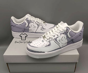 Custom Gray White AF1 Sneakers, Hand Painted Personalized Shoes