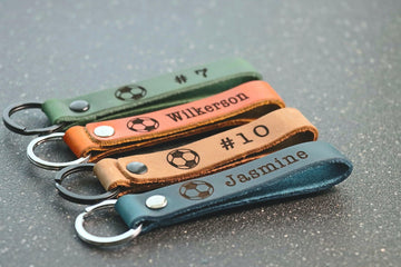 SLIM Soccer Personalized Keychain / Keyring / bag Tag / Name Tag - Leather Keychain- on Lucasgift