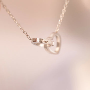 Custom Stainless Steel Double Heart Engraved Name Necklace for Valentine's Day Gift- on Lucasgift