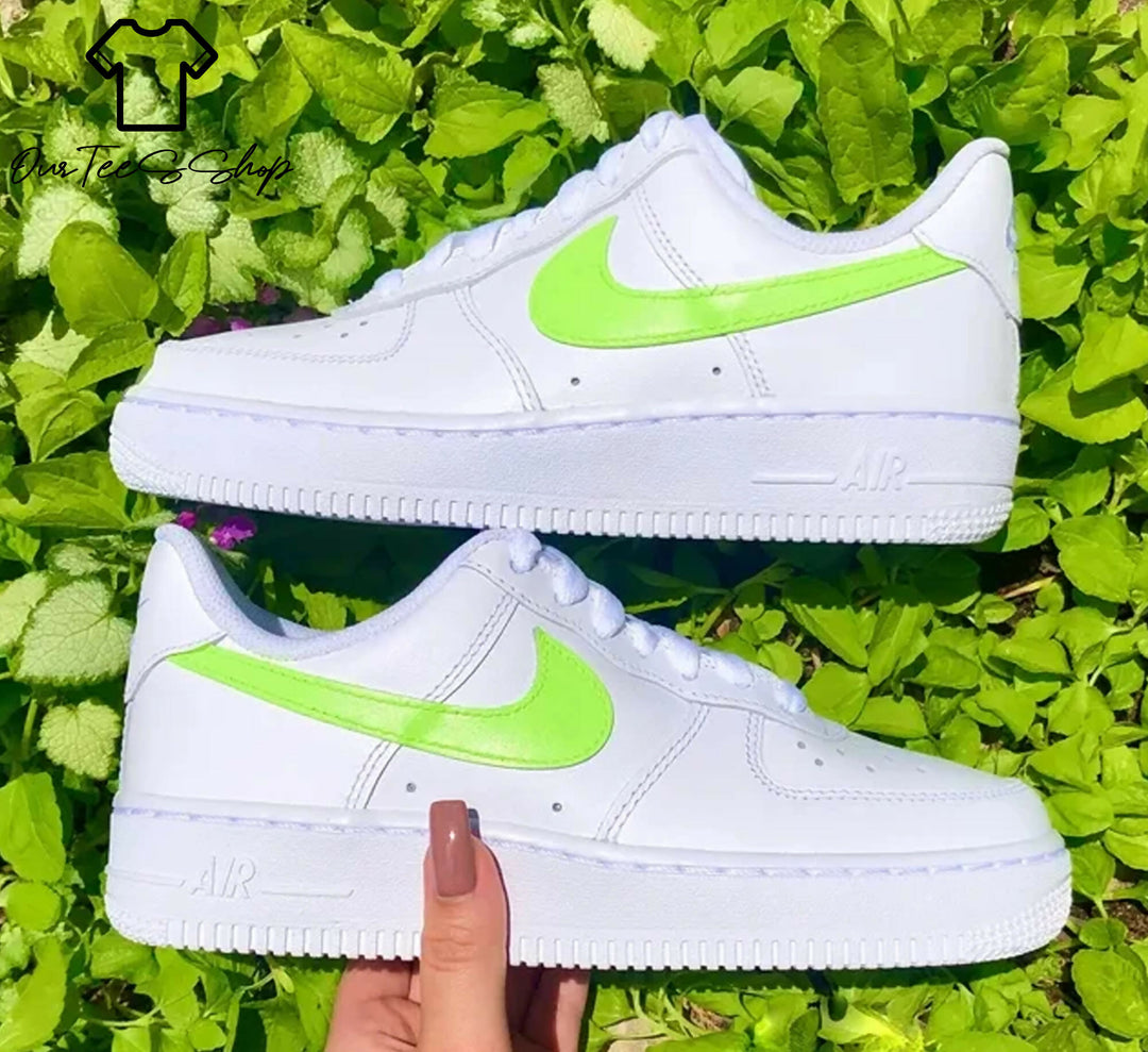 Custom Lime Green AF1 Sneakers, Hand Painted Personalized Shoes