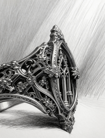 Eternal Choir Ring, Gothic Sterling Silver Cologne Cathedral, Hand-Carved Spire, Gargoyle Motifs, Altar Column Tracery, Dark Romantic Ring- on Lucasgift