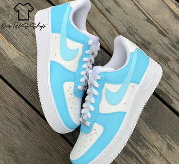 Custom Ice Blue AF1 Sneakers, Hand Painted Personalized Shoes