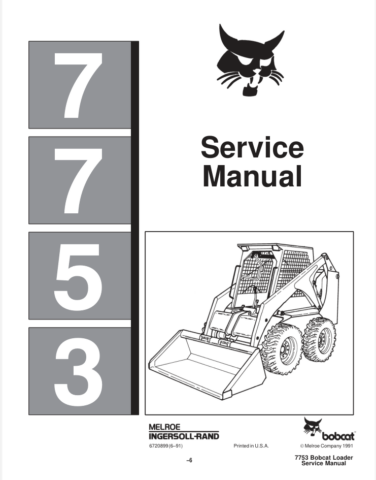 BOBCAT 7753 SKID STEER LOADER SERVICE SHOP REPAIR MANUAL- on Lucasgift