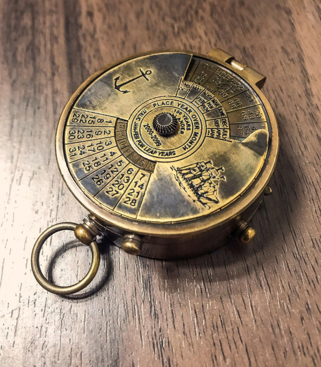 Personalized Antique Vintage Nautical Compass / 100 Years Calendar / Custom Engraving / With Leather Case Gift- on Lucasgift