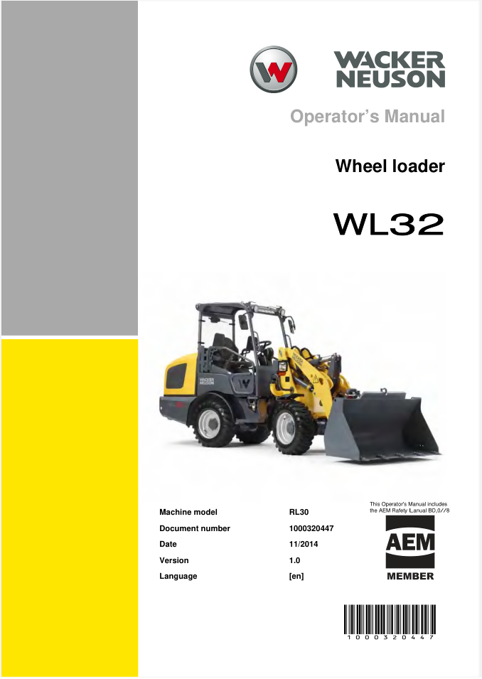 WACKER NEUSON WL32 WHEEL LOADER OPERATORS MANUAL- on Lucasgift