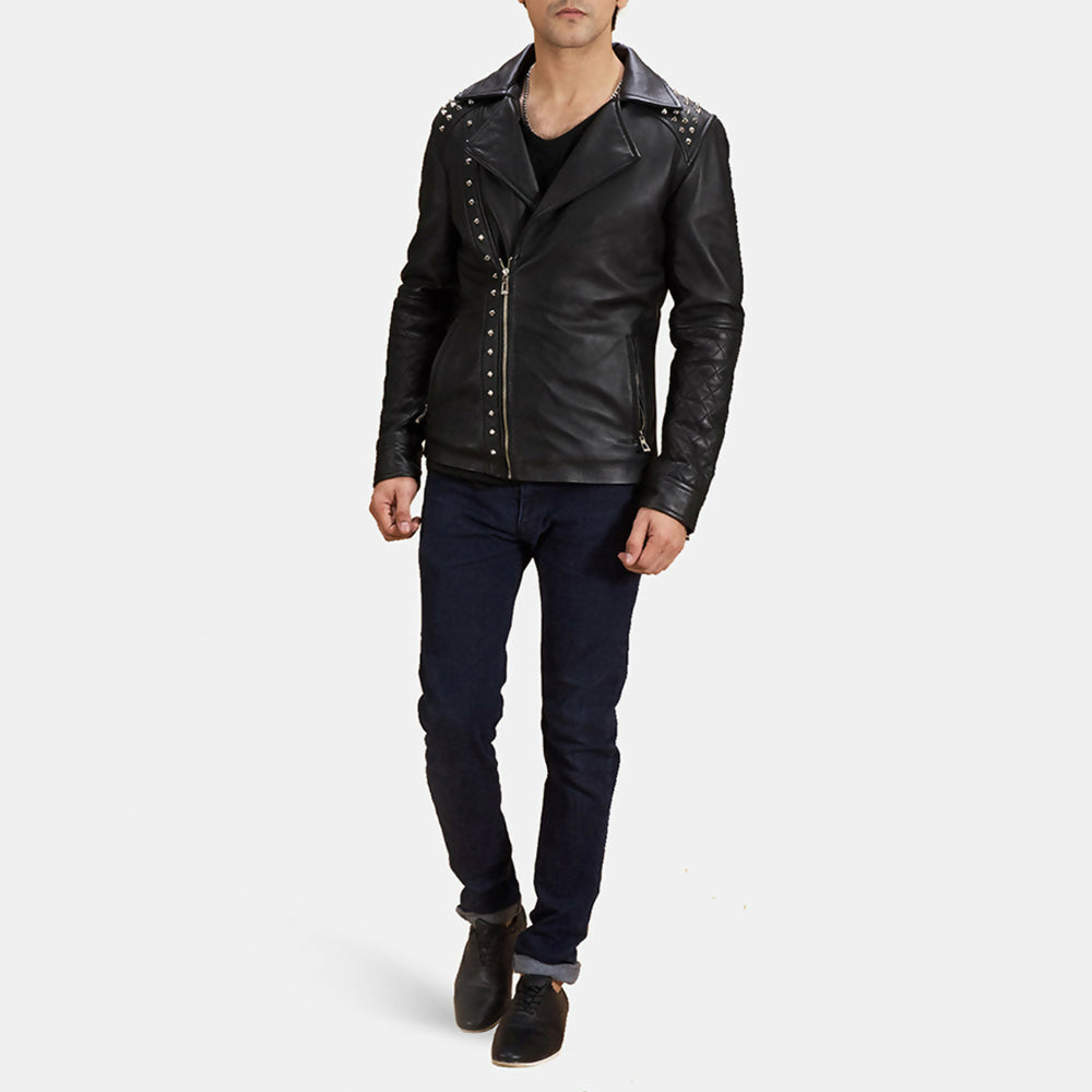 Men's Handmade Black Studded Leather Biker Jacket – Premium Genuine Motorcycle Leather Jacket