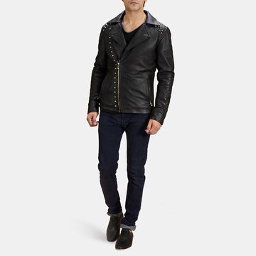 Men's Handmade Black Studded Leather Biker Jacket – Premium Genuine Motorcycle Leather Jacket
