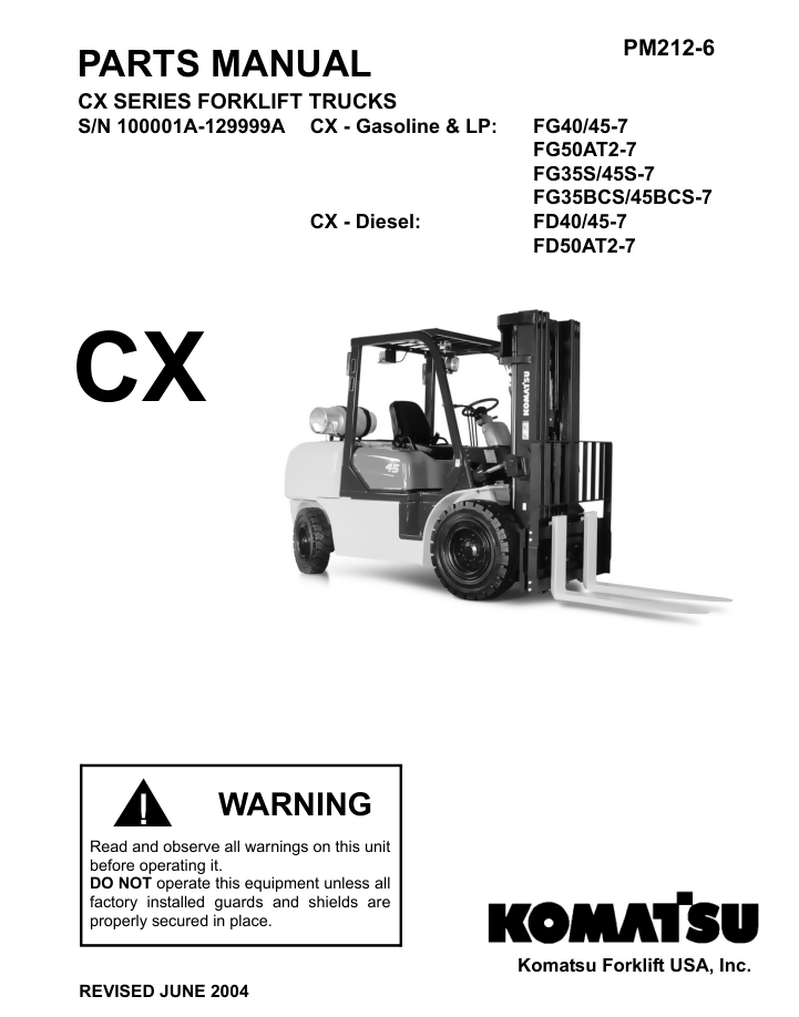 KOMATSU CX FG40/45-7 FG50AT2-7 FORKLIFT PARTS MANUAL- on Lucasgift