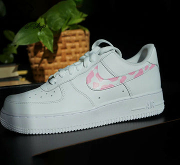 Custom Cow Print Pink AF1 Sneakers, Hand Painted Personalized Shoes