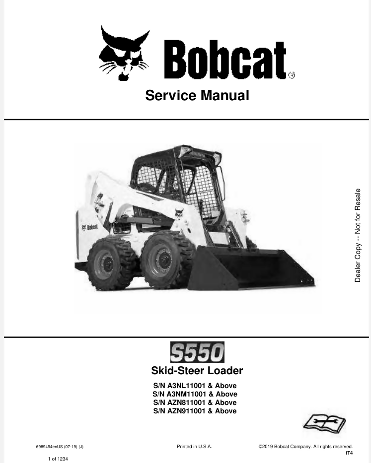 BOBCAT S550 SKID STEER SERVICE REPAIR ENGINE MANUAL- on Lucasgift