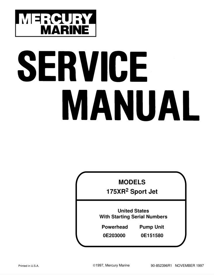 Mercury Mariner Service Manual 175hp XR2 Sport Jet