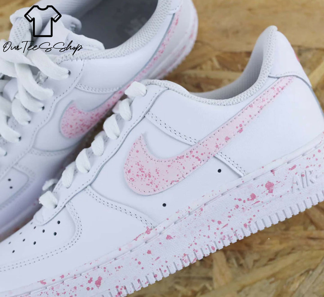 Custom Pink Splatter AF1 Sneakers, Hand Painted Personalized Shoes