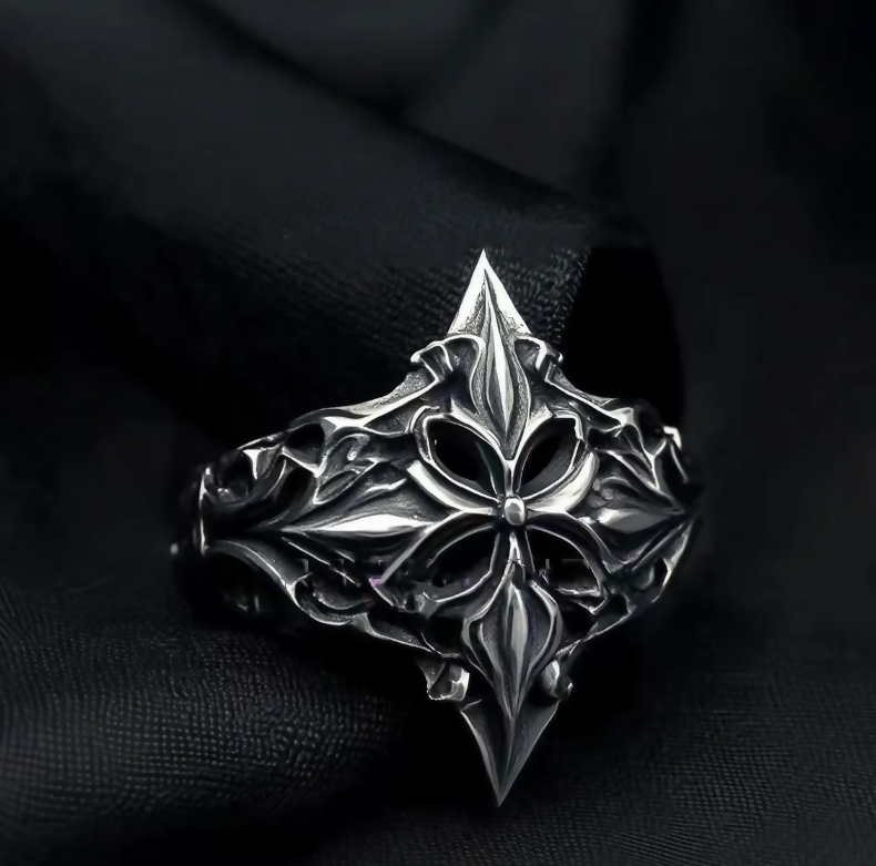 Handmade Gothic Silver Ring, Intricate Fleur & Filigree, Oxidized 925 Sterling Silver, Collector Micro-Sculpture Heirloom Statement Ring- on Lucasgift
