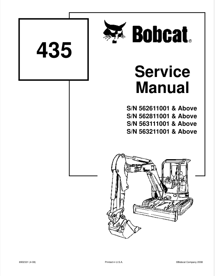 BOBCAT 435 COMPACT EXCAVATOR SERVICE REPAIR SHOP MANUAL- on Lucasgift