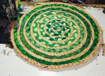 Braided Green Round Striped Solid Area Rug- on Lucasgift