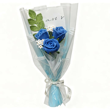Handmade Crochet Blue Rose Bouquet - Artificial Flower Arrangement for Home Decor & Gift- on Lucasgift