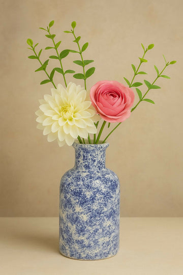 Handcrafted Indian Blue Marble-Effect Ceramic Vase- on Lucasgift